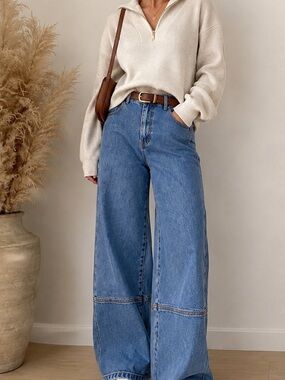Everlane 31R Blue High Rise Wide Leg Barrel Utility Jeans